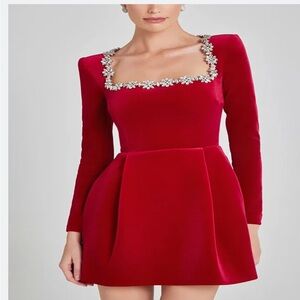 Red A-line Long Sleeve Cocktail Dress